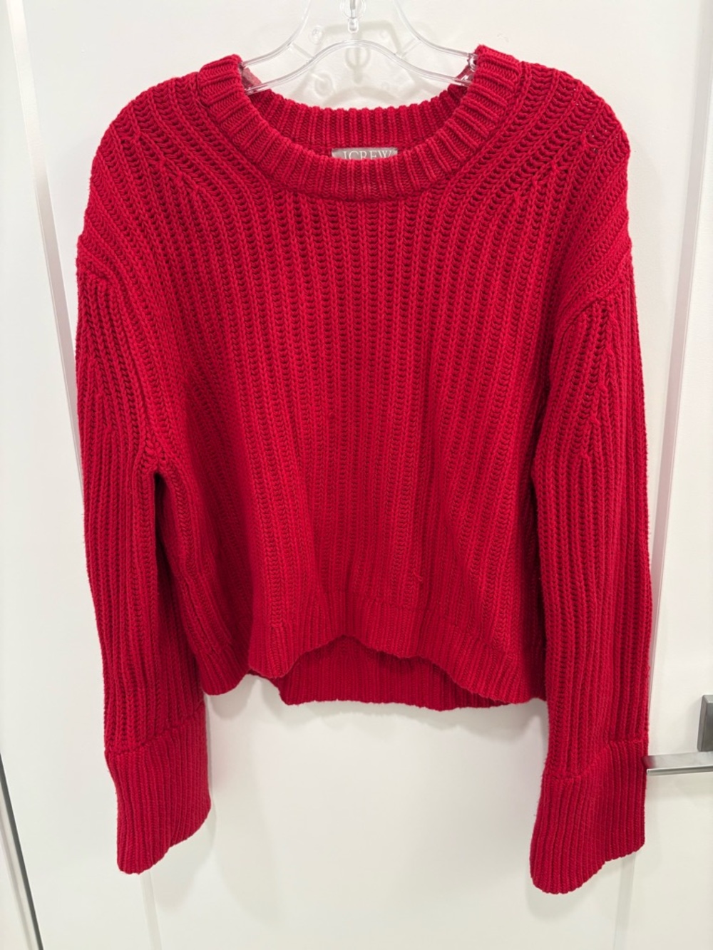 J.Crew Knit Heritage Cotton Fisherman Crewneck Sweater in Racing Red Sz Medium - Picture 2 of 16